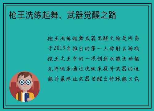 枪王洗练起舞，武器觉醒之路